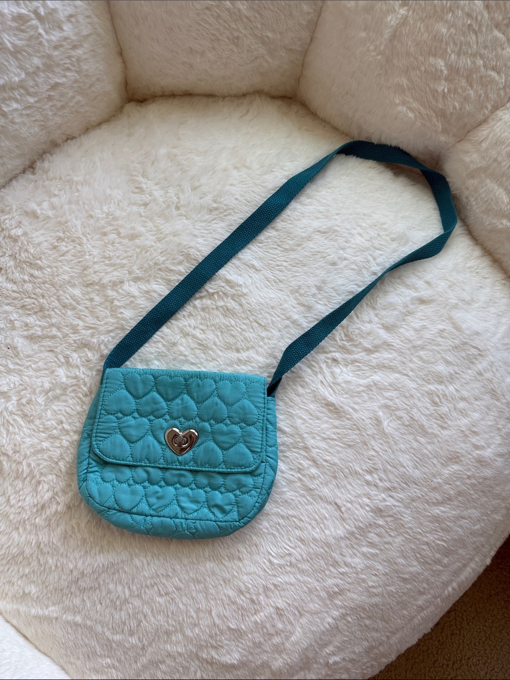 Blue Quilted Hearts Sholdee bag vintage thrifted quilt puffy